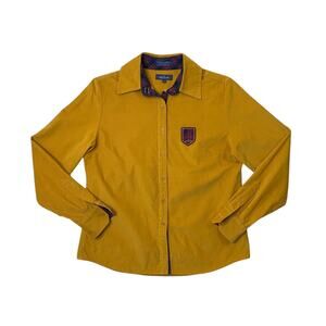 Vintage Faconnable Shirt Womens Small Mustard Cotton Corduroy Patch Long Sleeve
